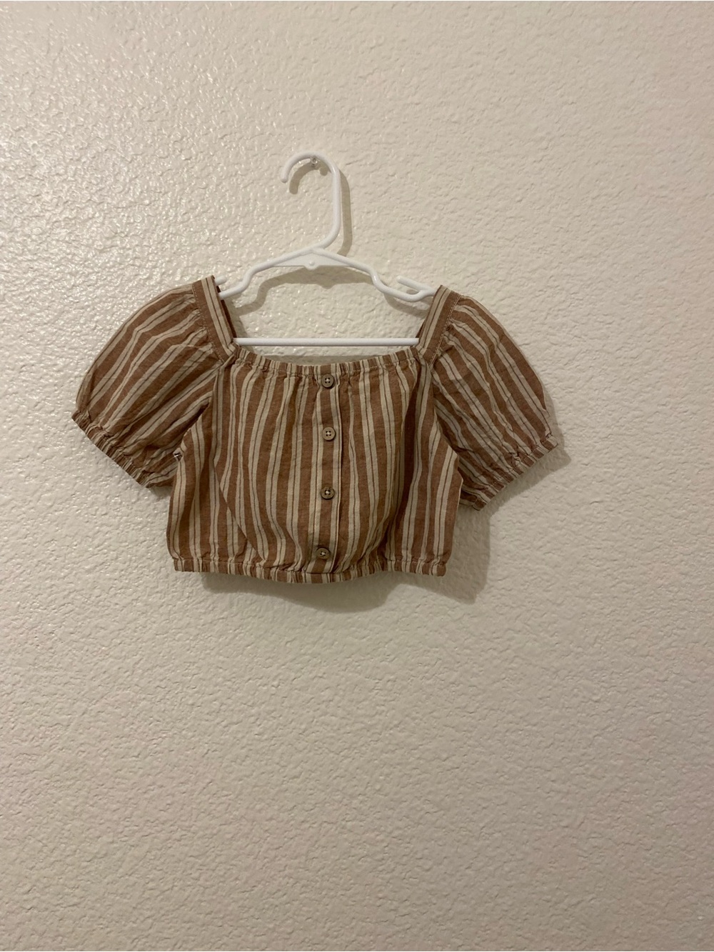 Rylee + Cru Brown & Cream Striped Puff Top